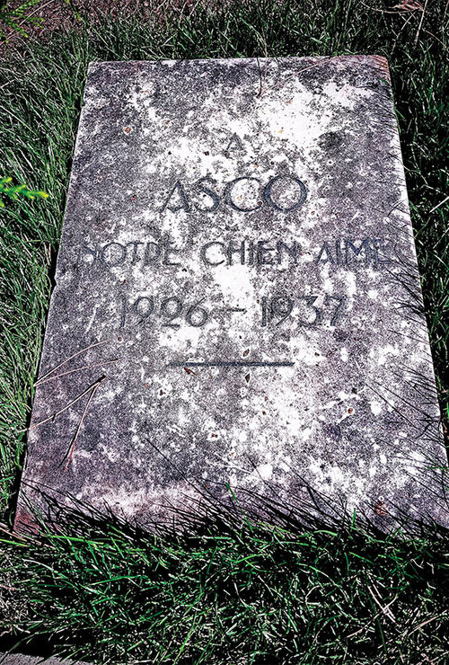 A grave marker for Asco, the dog of a Beau Rivage guest, in the hotel’s pet cemetery. The hotel no longer buries animals but will inter ashes or a favorite toy.