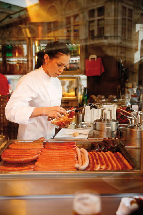 A Viennese sausage stand.