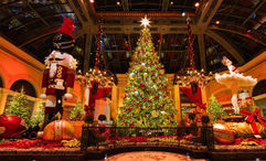 "The Nutcracker" display at the Bellagio's Conservatory & Botanical Gardens includes 110,000 energy-efficient lightbulbs and 20,000 poinsettias.