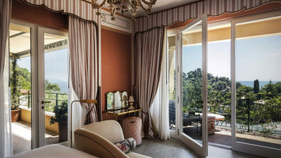 A guestroom at Splendido, a Belmond Hotel.