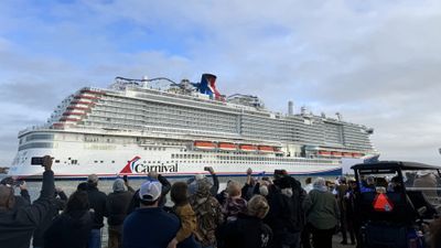 The new Carnival Jubilee arriving in Galveston for its maiden cruise, which departs Dec. 23.