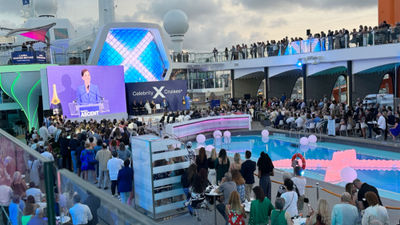 Celebrity Cruises president Laura Hodges Bethge speaks during the Celebrity Ascent naming ceremony.
