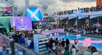 Celebrity Cruises president Laura Hodges Bethge speaks during the Celebrity Ascent naming ceremony.