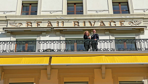Chief concierge Sylvie Gonin and general manager Benjamin Chemoul of the Beau Rivage.