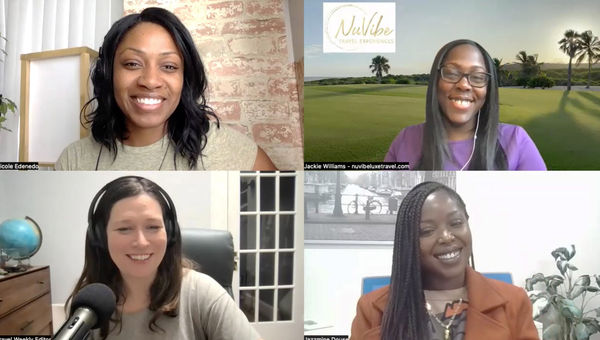 Clockwise from top left: Nicole Edenedo of Travel Weekly, Jackie Williams of NuVibe Travel, Jazzmine Douse of AmaWaterways and Rebecca Tobin of Travel Weekly on the Folo by Travel Weekly podcast..