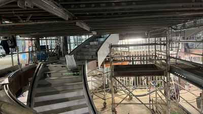 The Grand Lobby on Cunard Line's Queen Anne. Next year, this will be an elegant gathering space and is being designed to encourage conversation and energy.