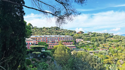 The view of the Splendido as one approaches it on a footpath from Portofino's harbor.