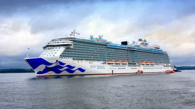 Princess Cruises' Royal Princess anchored in the Firth of Forth to transport passengers to the shore of South Queensferry, Scotland.