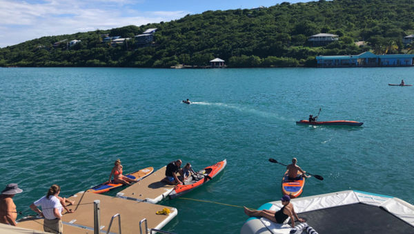 The aft marina on Emerald Sakara features a variety of water sports toys and swim platforms.