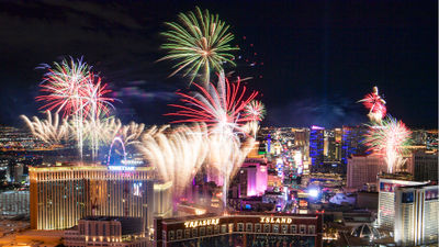 Fireworks launched from the rooftops of eight Las Vegas hotel-casinos will welcome 2024.