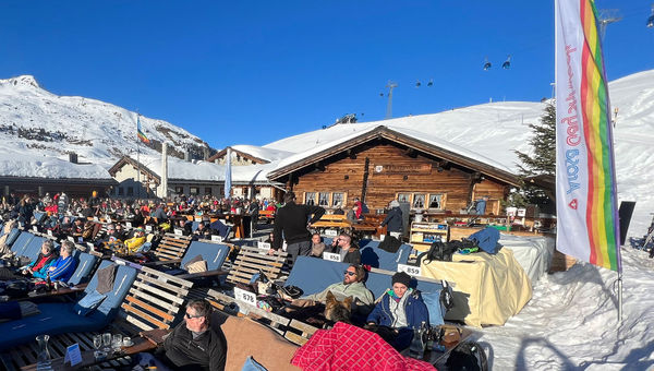 The rainbow flag flies over Arosa during Gay Ski Week.